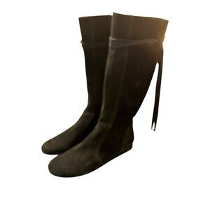 Wales Suede Leather Round Toe Knee High Boots Black Sz 10 Tassel Boho Hippie